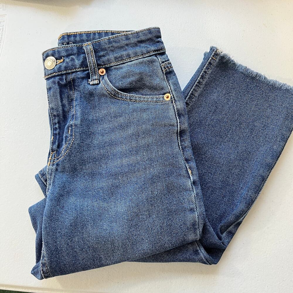 Wild Fable Womens High Rise Straight Ankle Blue Jeans Raw Hems Size 00